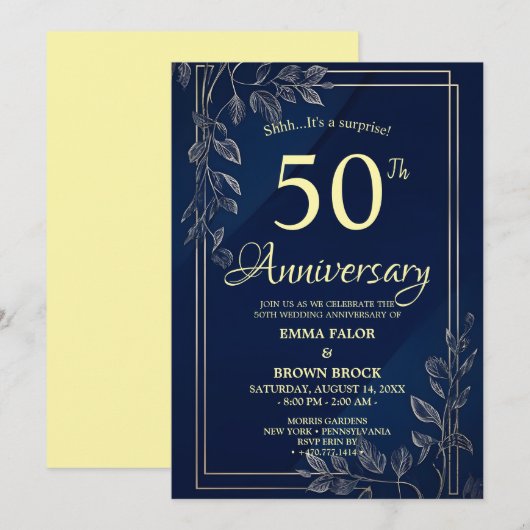 50e huwelijksjubileum verrassingsuitnodiging marin kaart (Voorkant / Achterkant)