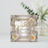 50e huwelijksverjaardag Cream Gouden Roos Zilver Kaart (Staand voorkant)
