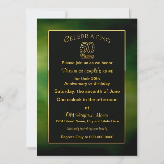 50E INVITATIE ( halve dag of JUBILEUM ) Kaart (Achterkant)