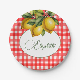 50e Italiaanse citroen botanisch rood wit patroon Papieren Bordje