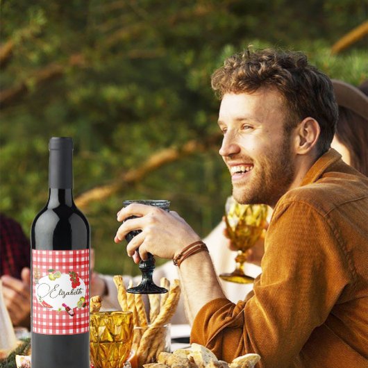 50e Italiaanse citroen botanisch rood wit patroon Wijn Etiket