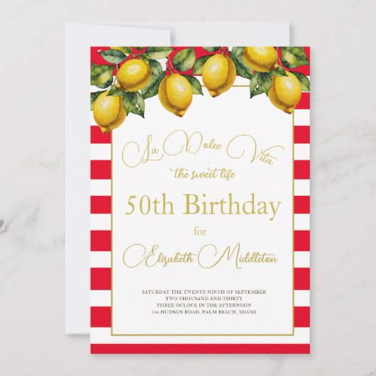 50e Italiaanse citroen botanische rode witte stree Kaart (Voorkant)