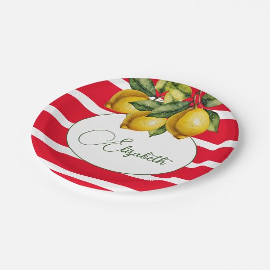 50e Italiaanse citroen botanische rode witte stree Papieren Bordje (Gekanteld)