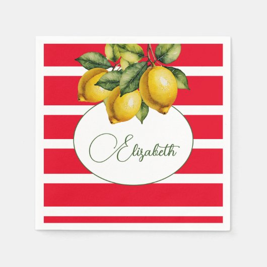 50e Italiaanse citroen botanische rode witte stree Servet (Voorkant)