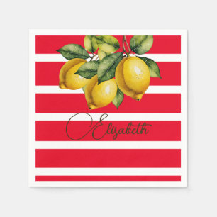50e Italiaanse citroen botanische rode witte stree Servet