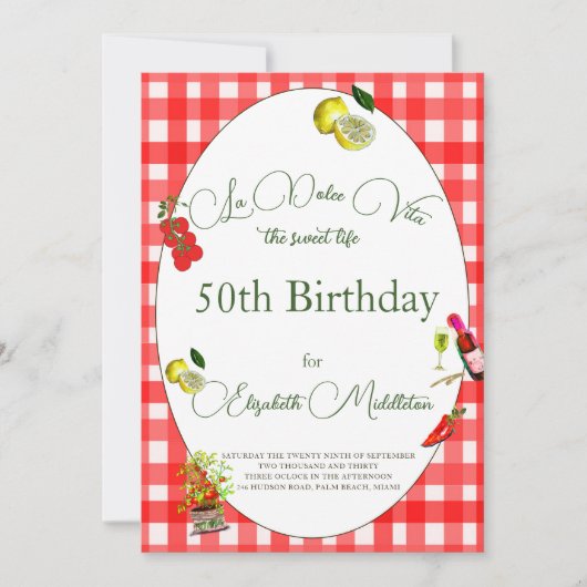 50e Italiaanse Thema Citroen Rood Wit Botanisch Kaart (Voorkant)