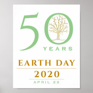 50e jaar, Earth Day 2020, Gold en Green Tree Poster