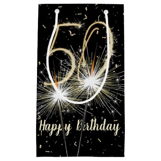 50e jaarsparkler op zwart klein cadeauzakje (Voorkant)