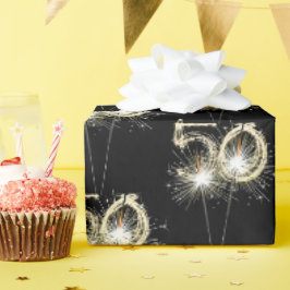 50e jaarsparklers op zwart cadeaupapier