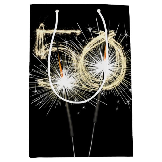 50e jaarsparklers op zwart medium cadeauzakje (Voorkant)