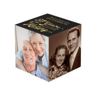 50e Jubileum 4 Foto zwart & gouden persoonlijke fo Kubus