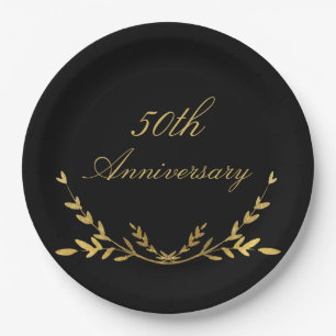 50e Jubileum 50 50ste Elegant zwart Gold Leaf Papieren Bordje