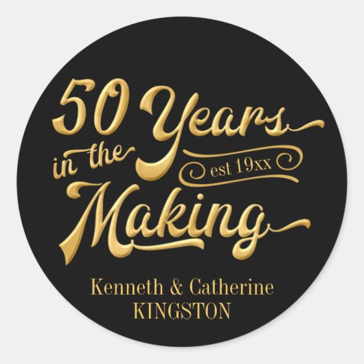 50e Jubileum | 50 JAAR IN DE MAKING | Namen Ronde Sticker (Voorkant)