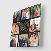 50e Jubileum 8 Foto Collage Black en Gold Vierkante Klok (Hoek)