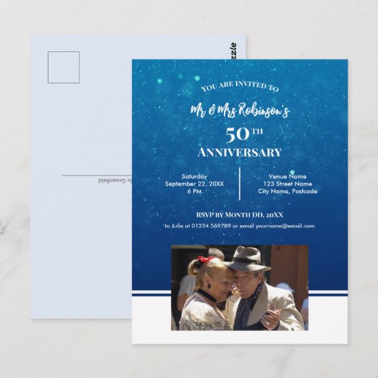 50e Jubileum Aangepaste foto Donkerblauw water Briefkaart (Voorkant / Achterkant)