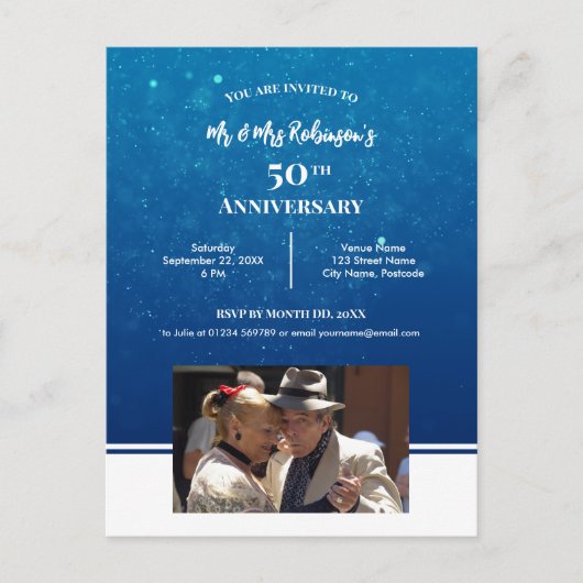 50e Jubileum Aangepaste foto Donkerblauw water Briefkaart (Voorkant)