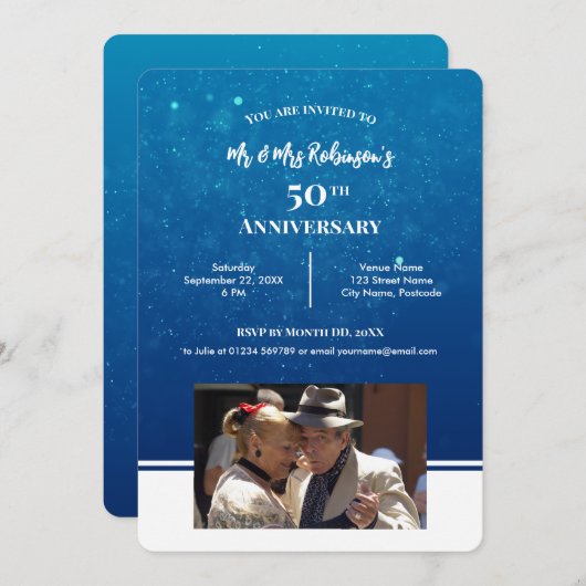 50e Jubileum Aangepaste foto Donkerblauw water Kaart (Voorkant / Achterkant)