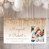 50e Jubileum Aangepaste foto Gold Glitter Drip Spandoek