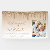 50e Jubileum Aangepaste foto Gold Glitter Drip Spandoek (Horizontaal)