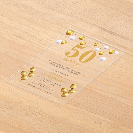 50e Jubileum Acryl Uitnodiging in het Spaans (Laagn)