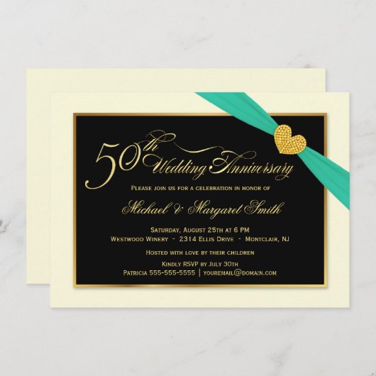 50e Jubileum Aqua Ribbon Kaart (Voorkant / Achterkant)