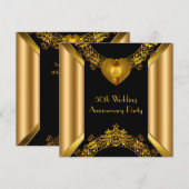 50e Jubileum Art Deco Gold Golden Heart 2 Kaart (Voorkant / Achterkant)