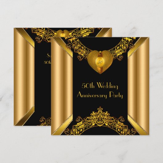 50e Jubileum Art Deco Gold Golden Heart 2 Kaart (Voorkant / Achterkant)