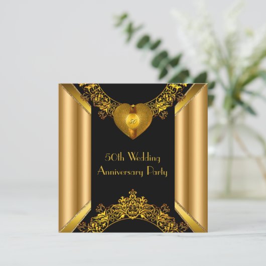 50e Jubileum Art Deco Gold Golden Heart 2 Kaart (Staand voorkant)