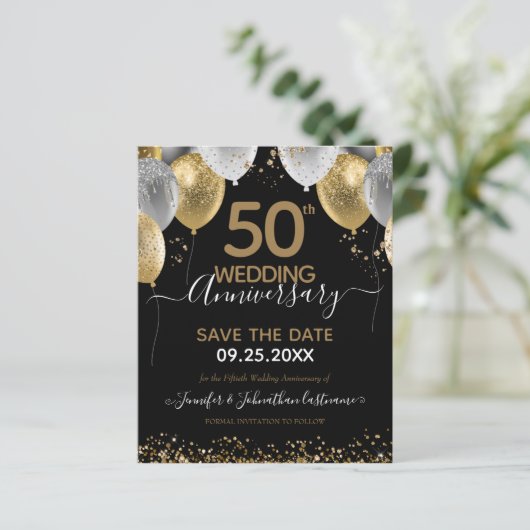 50e Jubileum ballon Save the Date Budget (Staand voorkant)