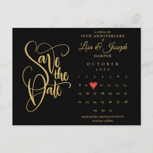 50e Jubileum Bespaar de datum van het gouden hart  Briefkaart (Voorkant)