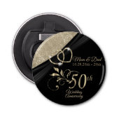 50e Jubileum / Birthday - zwart en goud Button Flesopener (Voorkant)