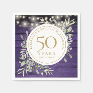 50e Jubileum Bloemen Paarse Houten Strijklichten Servet