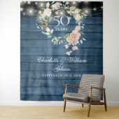 50e Jubileum Blue Rustic Floral foto achtergrond Wandkleed (In situ)