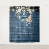 50e Jubileum Blue Rustic Floral foto achtergrond Wandkleed (Voorkant)