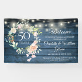 50e Jubileum Blue Rustic Floral Licht Welkom Spandoek (Horizontaal)