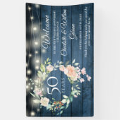 50e Jubileum Blue Rustic Floral Licht Welkom Spandoek (Verticaal)