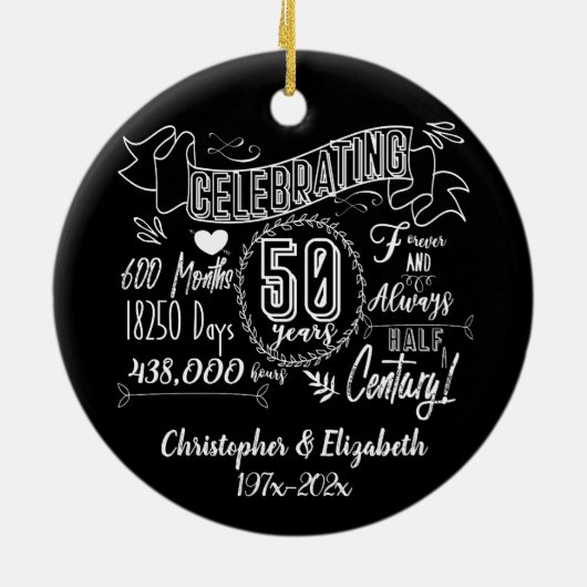 50e Jubileum-bord voor bruiloft Keramisch Ornament (Achterkant)