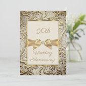 50e Jubileum Bronze Gold Bow Floral Swirl Kaart (Staand voorkant)
