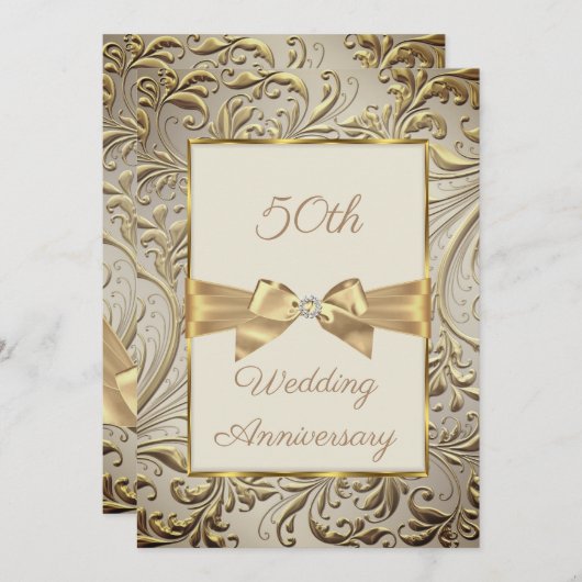 50e Jubileum Bronze Gold Bow Floral Swirl Kaart (Voorkant / Achterkant)