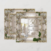 50e Jubileum bruiloft - Cream Gold Roos Silver Kaart (Voorkant / Achterkant)