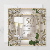 50e Jubileum bruiloft - Cream Gold Roos Silver Kaart (Voorkant)