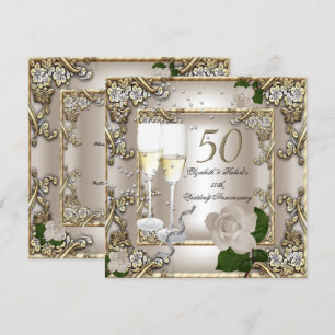 50e Jubileum bruiloft - Cream Gold Roos Silver Kaart