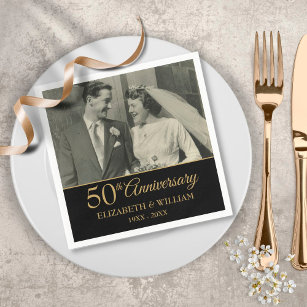 50e Jubileum bruiloft Foto Elegant Gold Black Servet