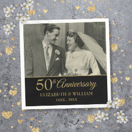 50e Jubileum bruiloft Foto Elegant Gold Black Servet