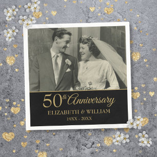 50e Jubileum bruiloft Foto Elegant Gold Black Servet