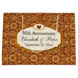 50e Jubileum bruiloft Jubileum Gold Damask Large Cadeautasje