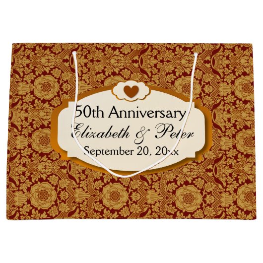 50e Jubileum bruiloft Jubileum Gold Damask Large Cadeautasje (Voorkant)