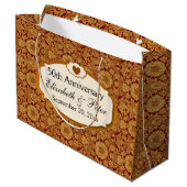 50e Jubileum bruiloft Jubileum Gold Damask Large Cadeautasje (Achterkant Gekanteld)