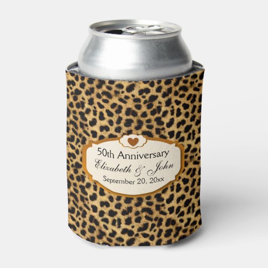 50e Jubileum Bruiloft Jubileum Gouden Luipaard Blikjeskoeler (Blikje Voorkant)
