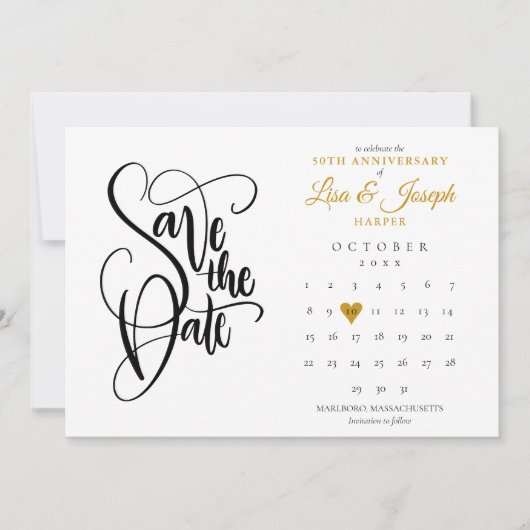 50e Jubileum Calendar Gold Love Heart Save The Date (Voorkant)